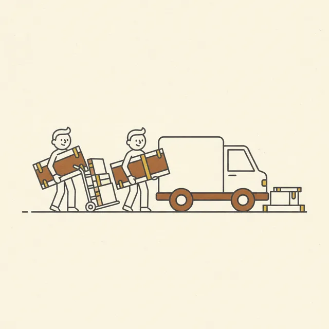 Line-Art-Panel Schritt 4: Transporter fährt die verpackten Möbel beim Möbeltransport durch Köln